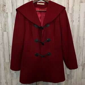 Baby Alpaca Merino Wool Coat Hooded Small Dark Red Handmade Peru Luxury EUC